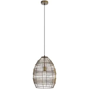 1-Light Brass Pendant with Oversized Woven Shade