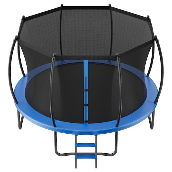 12 ft. Trampoline, 400 lbs. Trampoline with Enclosure Net, Ladder and Curved Pole, Heavy-Duty Trampoline