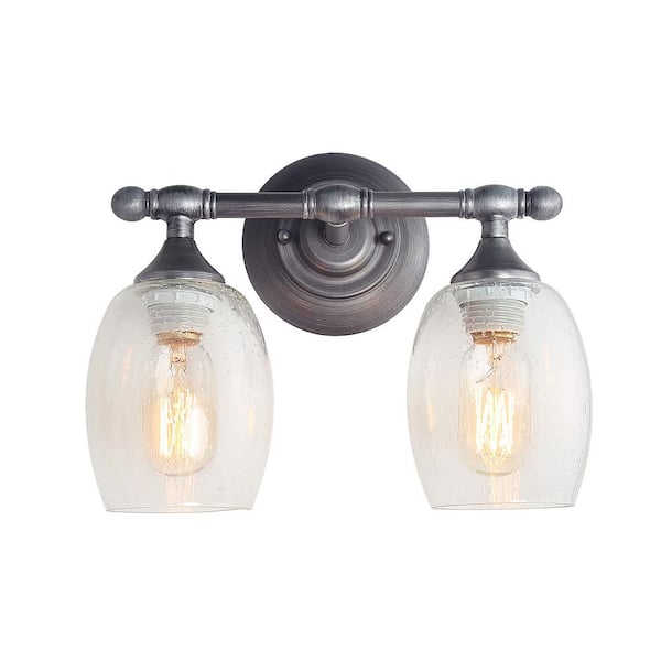 Uolfin 2-Light Gray Bathroom Vanity Light with Clear Seeded Glass Shade