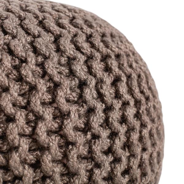 Asilah Solid Dark Taupe 20 in. x 20 in. x 14 In. Indoor/Outdoor Round Pouf