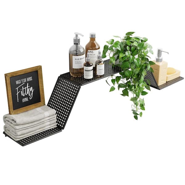 32 in. W x 5.9 in. D Black Adjustable Floating Metal Wall Shelf, Decorative Wall Shelf