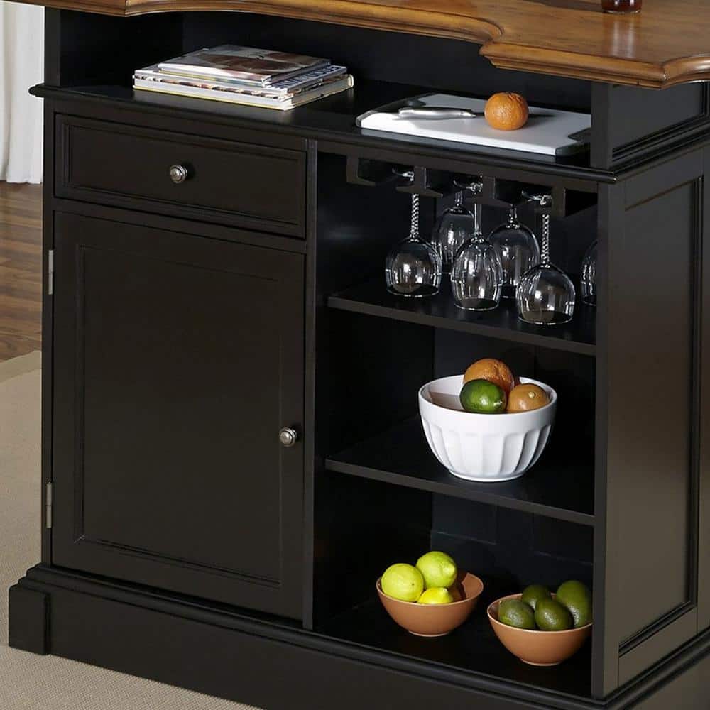 Americana Black and Oak Hardwood Bar with Adjustable Shelves