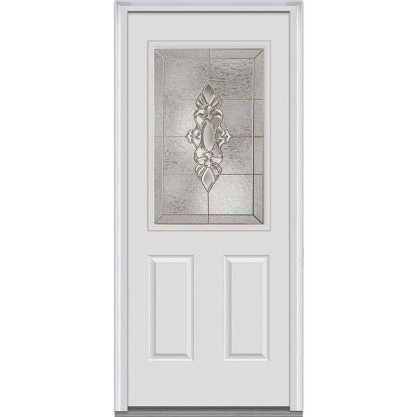 Milliken Millwork 36 in. x 80 in. Heirloom Master Left Hand 1/2 Lite Decorative Classic Primed Steel Prehung Front Door with Brickmould