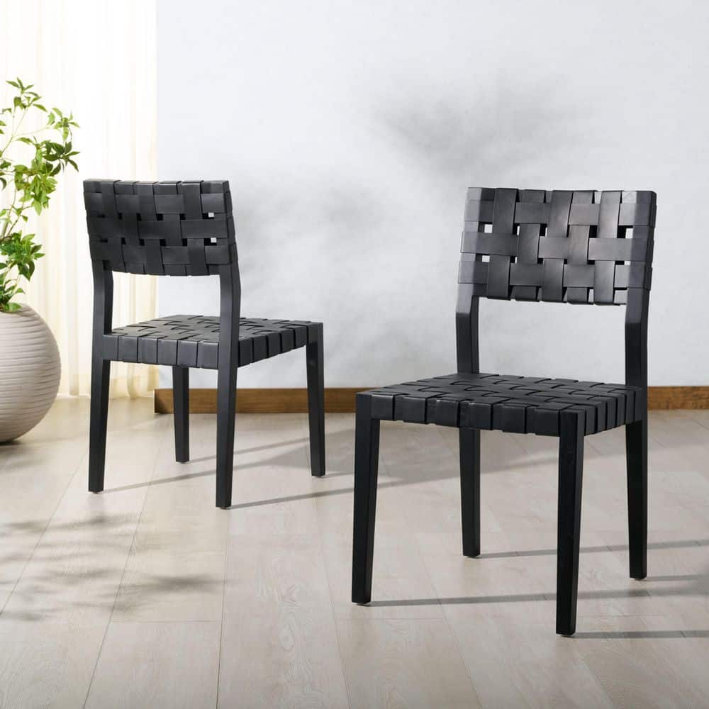 Bette Black/Black Bette Woven Leather Dining Chair Set of 2 price history on PriceWatchPro