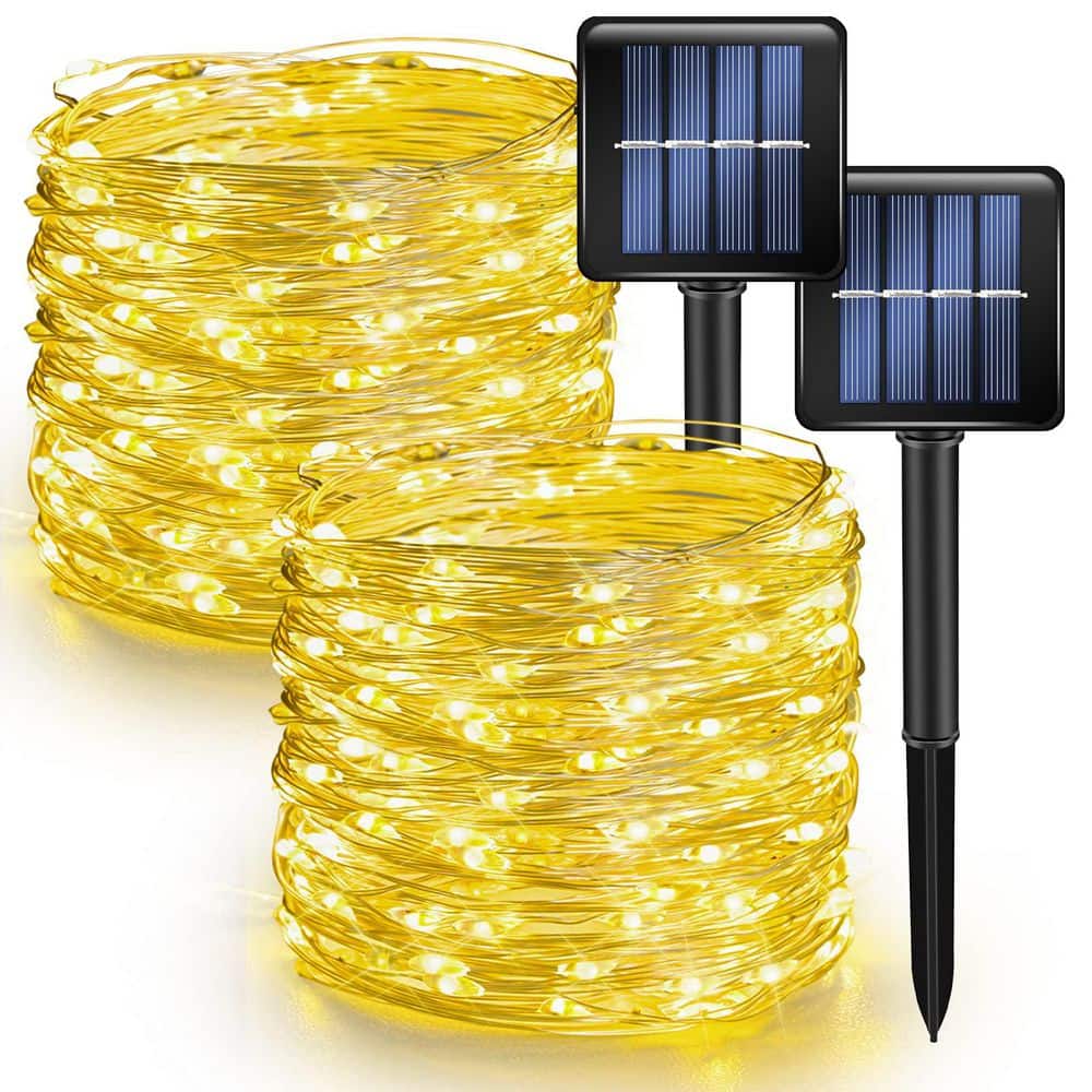 80FT Solar String Lights Outdoor Waterproof Fairy Lights 240 LED Silver Wire Warm White 2-Pack 8 Modes Flexible price history on PriceWatchPro