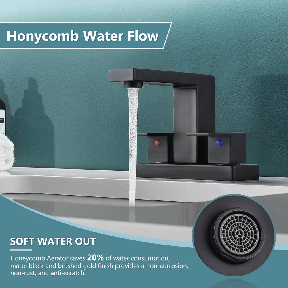Matte Black Stainless Steel Double Handle Centerset Bathroom Faucet