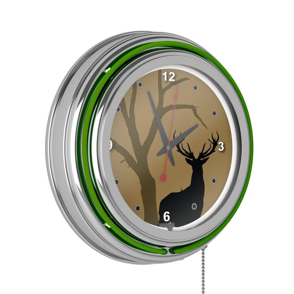 Hunt Green Deer Lighted Analog Neon Clock