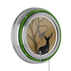 Hunt Green Deer Lighted Analog Neon Clock