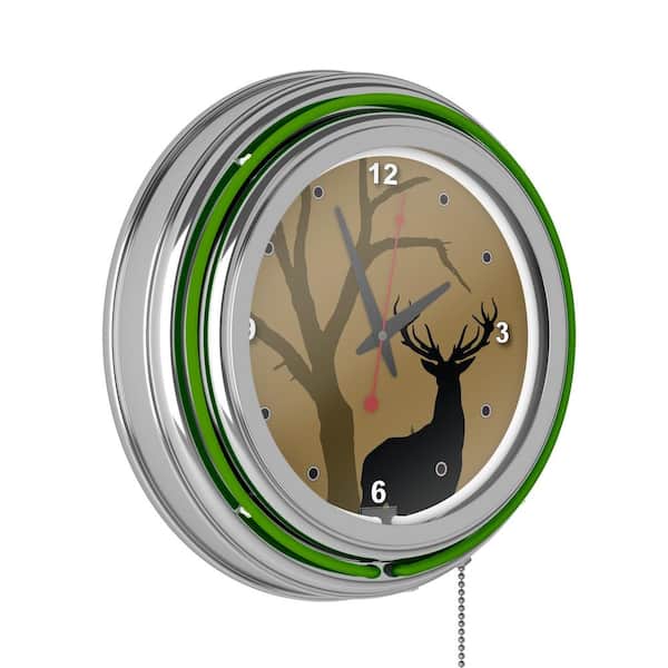 Unbranded Hunt Green Deer Lighted Analog Neon Clock