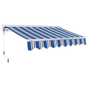 8 ft. Luxury Series Semi-Cassette Manual Retractable Patio Awning, Ocean Blue Beige Stripes (6 ft. Projection)