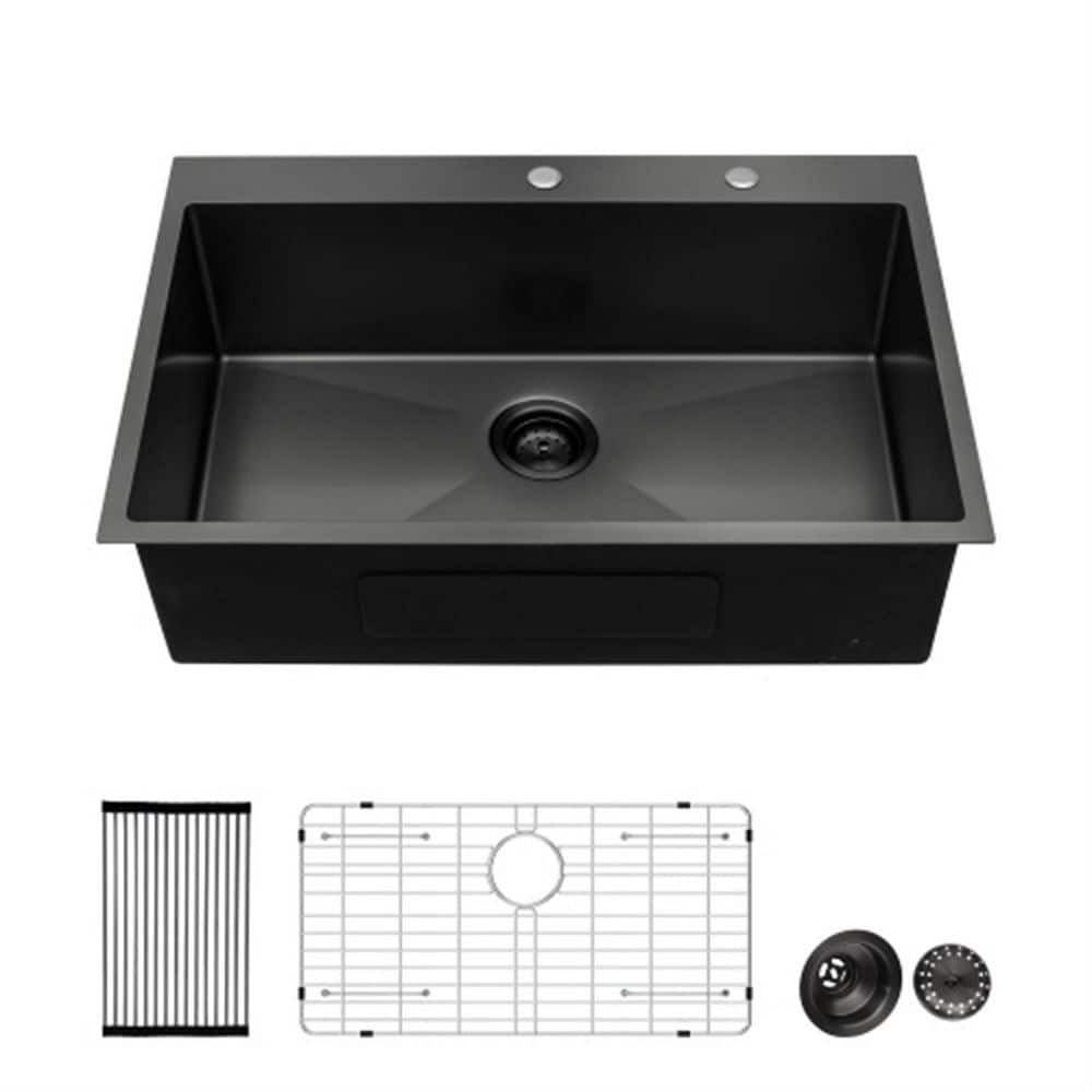 Gunmetal Black 16-Gauge 28 in. L Single Bowl Corner Drop in Workstation Kit
