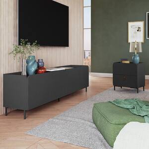 Bogardus 2-Piece Black Mid-Century Modern TV Stand Living Room Set Fits TV's up to 65 in. with End Table