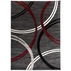 Modern Abstract Circles Red 3 ft. 3 in. x 5 ft. Indoor Area Rug