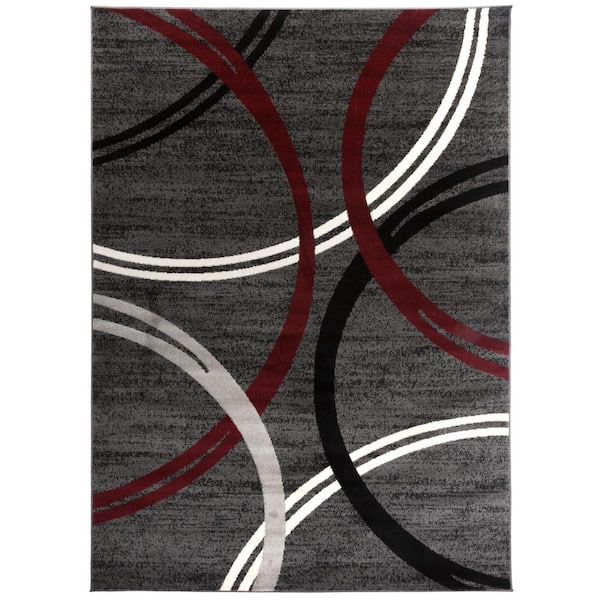 World Rug Gallery Modern Abstract Circles Red 5 ft. 3 in. x 7 ft. 3 in. Indoor Area Rug