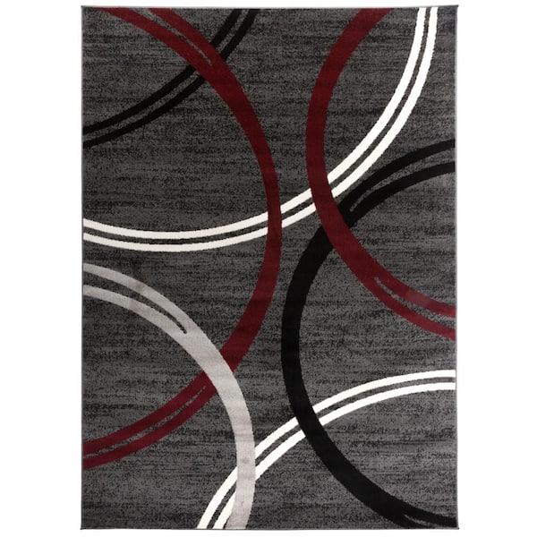 World Rug Gallery Modern Abstract Circles Red 7 ft. 10 in. x 10 ft. 2 in. Indoor Area Rug