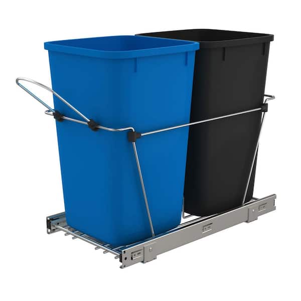 Rev-A-Shelf Blue/Black Double Pull Out Trash Can 27 qt. for Kitchen