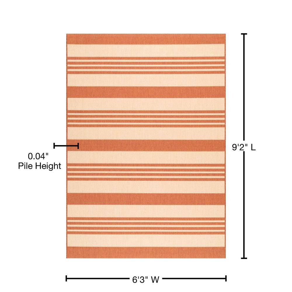 Terracotta Stripe Reversible Synthetic 6'3" x 9'2" Area Rug