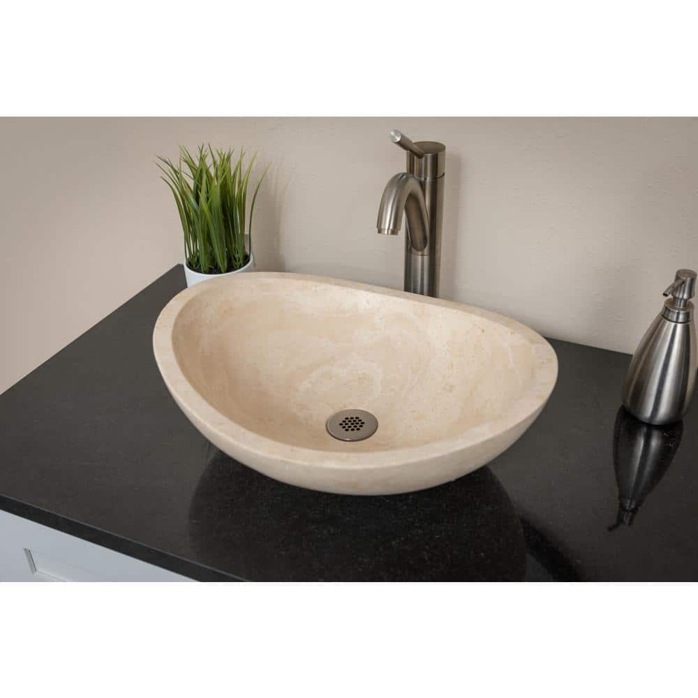 Beige Stone Canoe Shaped Bathroom Sink