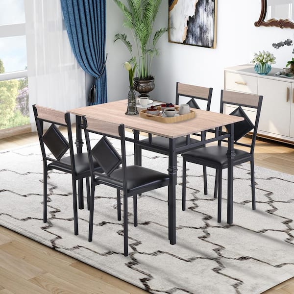 Pu Leather Dining Chairs Metal Frame, Natural Wood Kitchen Table And Chairs
