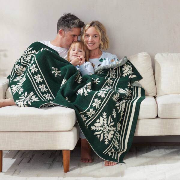 The Company Store Company Cotton Holiday Knit Green Throw Blanket