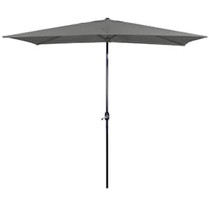 10 ft. X 6.5 ft. Crank Lift Outdoor Patio Rectangle Market Umbrella with 6-Steel Rids in Gray (Base Not Included)