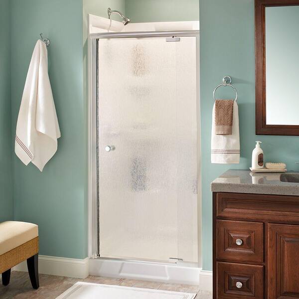 Delta Phoebe 36 in. x 66 in. Semi-Frameless Pivot Shower Door in Chrome with Rain Glass