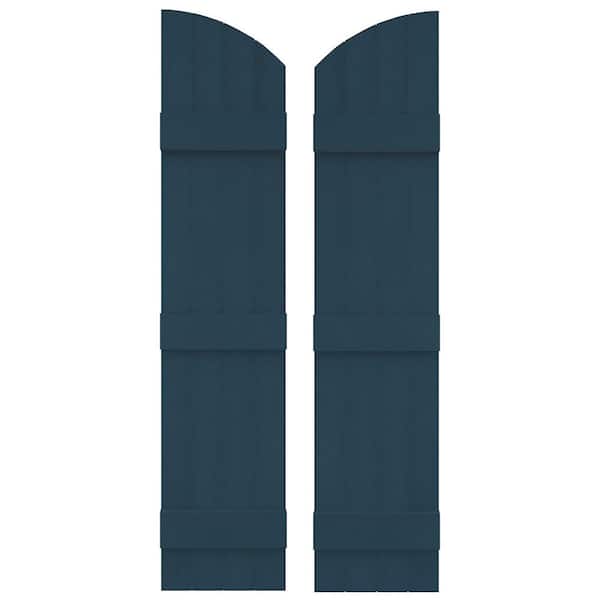 14 in. W x 73 in. H Vinyl Exterior Arch Top Joined Board and Batten Shutters Pair in Classic Blue