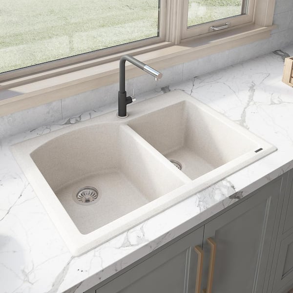 epiGranite 33 in. Drop-in Topmount Double Bowl Kitchen Sink in Caribbean Sand Granite Composite