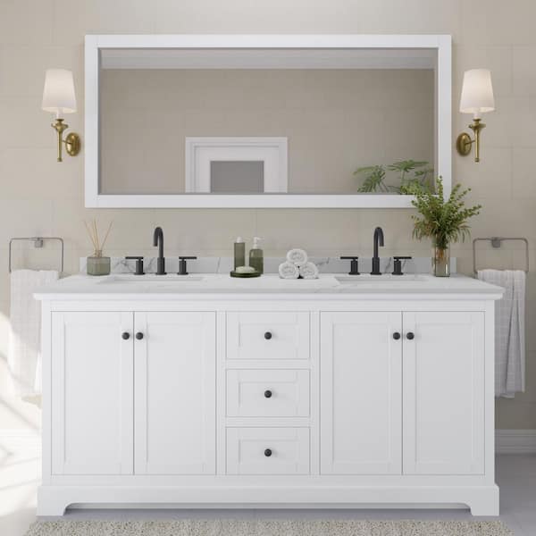 Wyndham Collection Avery 72 in. W x 22 in. D x 35 in. H Double Bath Vanity in White with Giotto Quartz Top