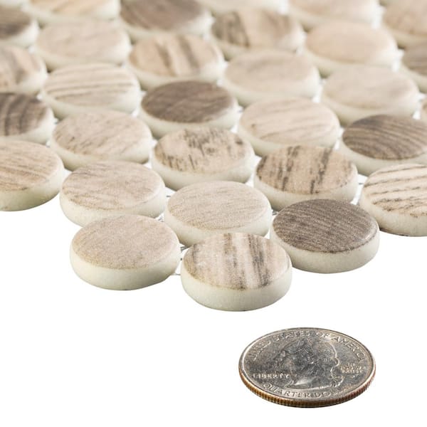 Pixie Moka Brown/Tan 12 1/8 in. x 12 1/8 in. Penny Round Smooth Glass Mosaic Tile (5.1 sq. ft./Case)