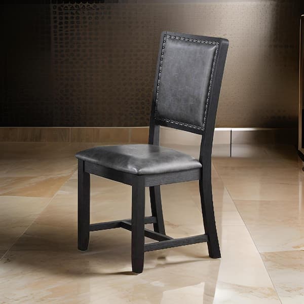 Benjara Gray Faux leather Side Chair with Padded Seating (Set of 2)
