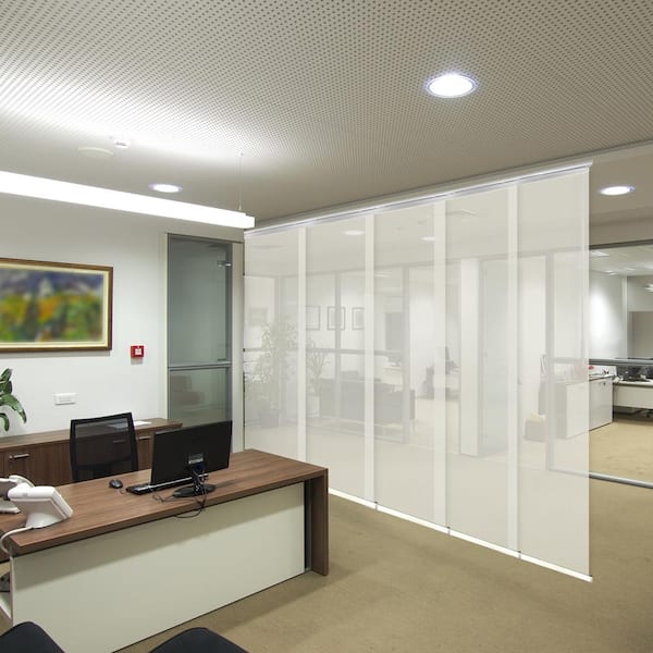 EMOH Ashy Mesh 58 in. x 110 in. W x 94 in. L Adjustable 5-Panel White Single Rail Panel Track with 23.5 in. Slates