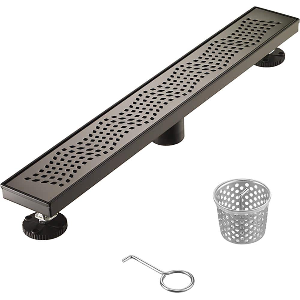 24 in. Linear Stainless Steel Shower Drain with Wave Pattern, Venetian Bronze price history on PriceWatchPro