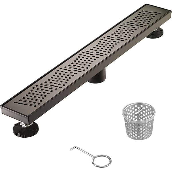 Elegante Drain Collection 24 in. Linear Stainless Steel Shower Drain with Wave Pattern, Venetian Bronze
