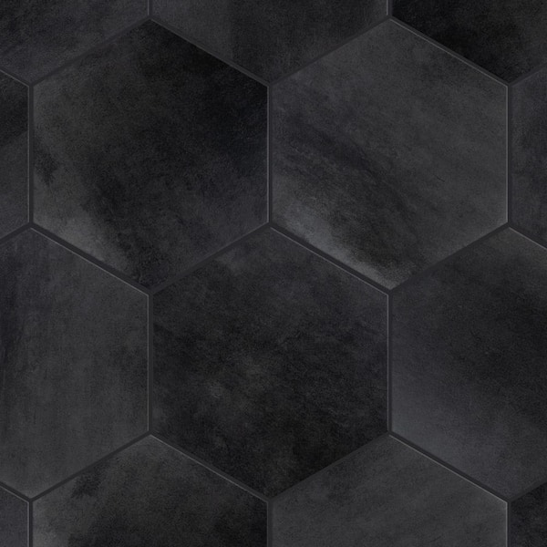 Merola Tile Industrial Hex Black 8-1/2 in. x 9-7/8 in. Porcelain