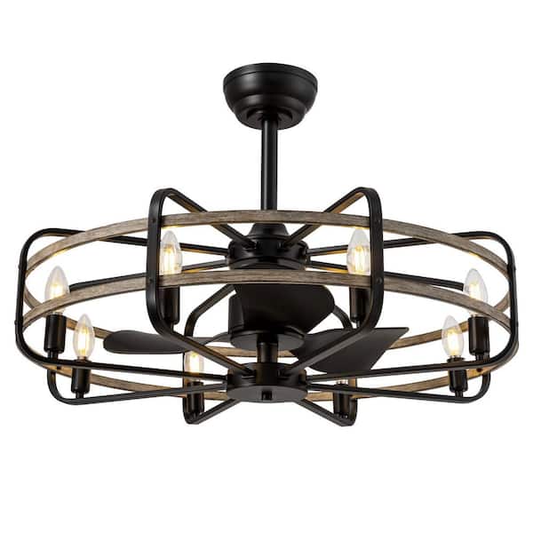 30 in. Indoor Farmhouse Black Caged Chandelier Ceiling Fan with Remote Included with No Bulb Included for Dining Room