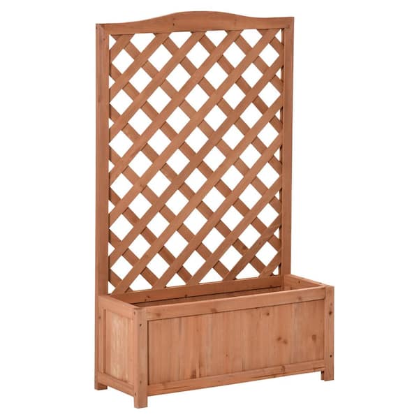 Outsunny 28 in. x 11 in. x 46 in. Brown Wood Raised Garden Bed with Trellis