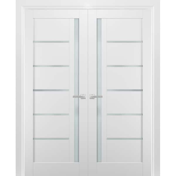 72 in. x 80 in. White Finished Universal/Reversible Frosted Glass Solid MDF Assembly Required Interior Door Kit