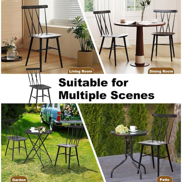 Black Armless Cross Back Kitchen Dining Chairs (2 Pack )