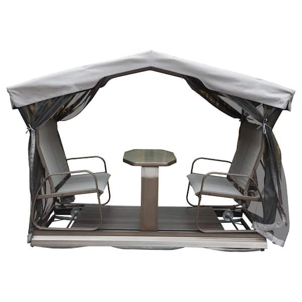 Retro 4-Person Aluminum Metal Outdoor Glider Bench with Canopy