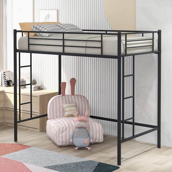 HomeRoots Amelia Black Twin Loft Bed with Ladder