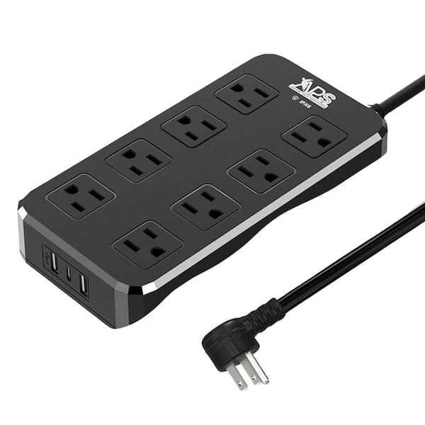 Ahfiwaso 6FT IPX6 Waterproof Surge Protector Power Strip Outdoor Extension Cord with 8 Wide-Spaced Outlets and 3 USB Ports Black