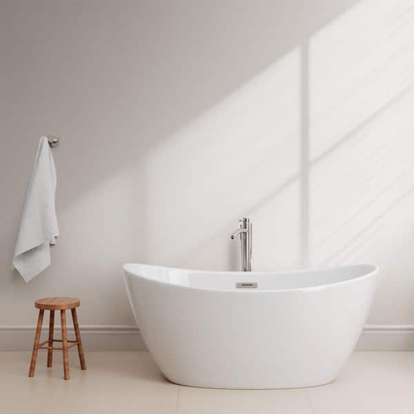 Dorrit 60 in. L x 32 in. W Soaking Bathtub with Center Drain in White/Brushed Nickel Trim