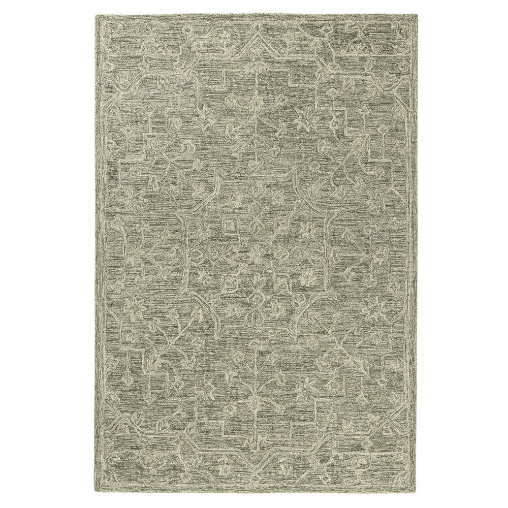Jade Vintage Floral Hand-Tufted Wool Oriental Green 8 ft. x 10 ft