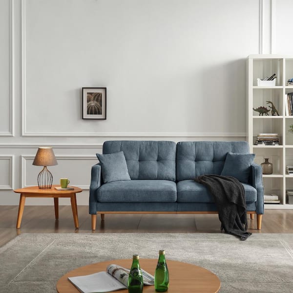 Noble House Crassa 70.1 in. Straight Arm, Spillproof Fabric, Rectangle USB Charger 3-seater Sofa, in. Dark Blue
