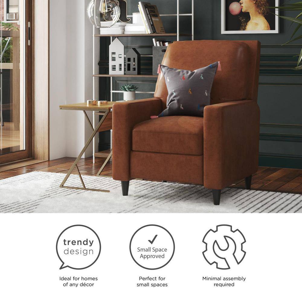 Camel Faux Leather and Velvet Pushback Recliner Accent Chair