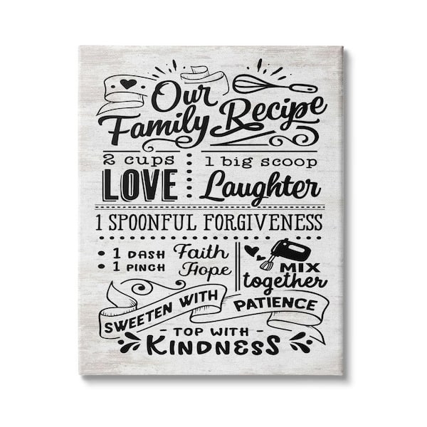 "Our Family Recipe Kitchen Life Ingredients" by Lettered and Lined Unframed Print Typography Wall Art 36 in. x 48 in.