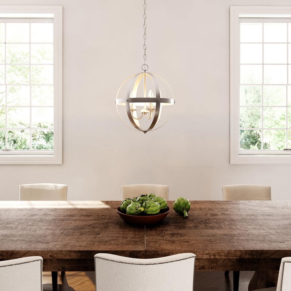 Elegant Stella Mira 15" Brushed Nickel Globe Chandelier with Industrial Charm