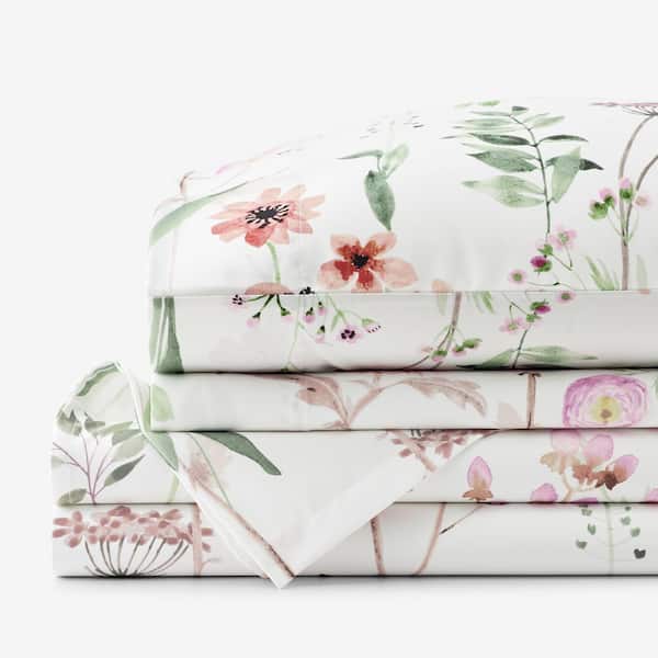 The Company Store Legends Hotel Spring Medley Wrinkle-Free White Multi Sateen Queen Sheet Set