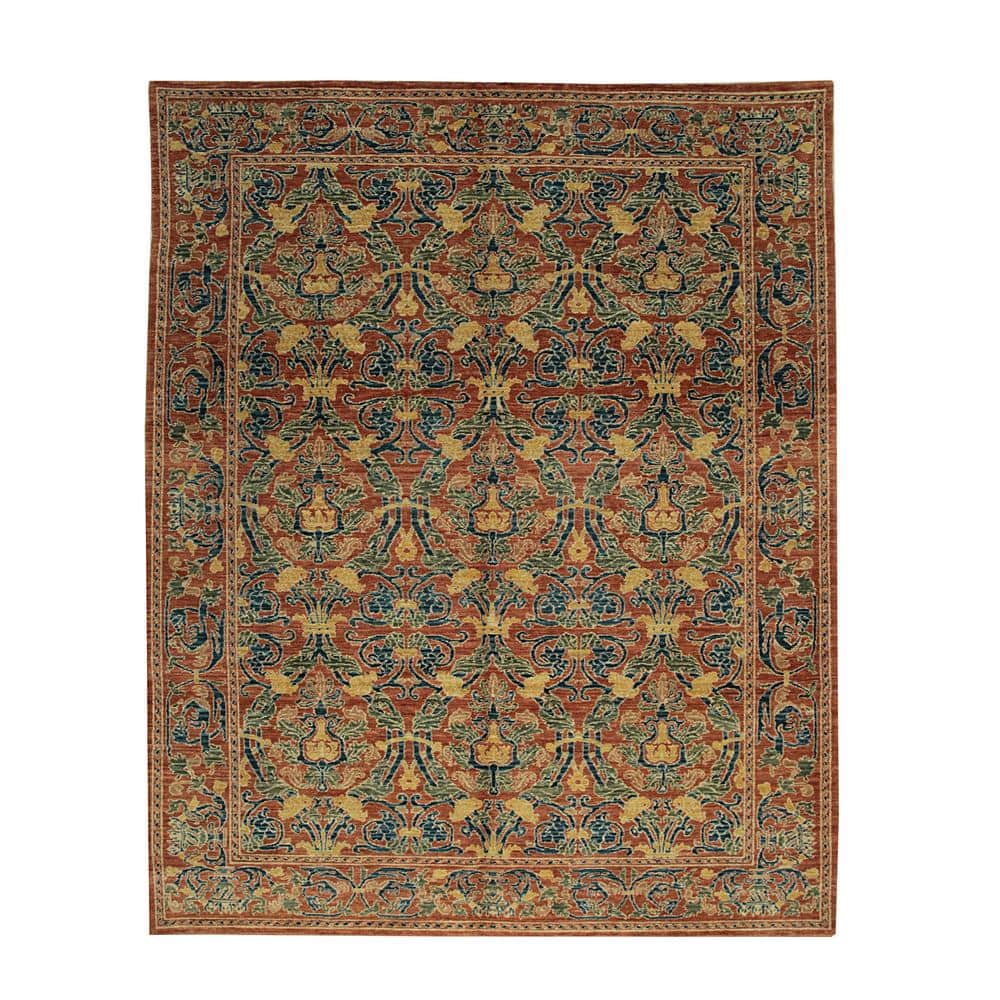 Red and Beige Handwoven Wool 10' x 14' Spanish Style Rug